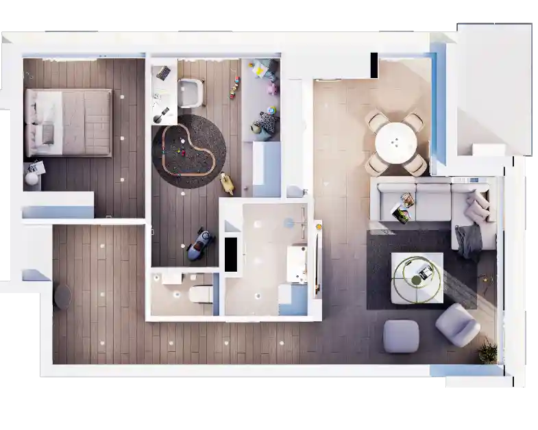 Vzorový pôdorys bytu v projekte Liptov Living